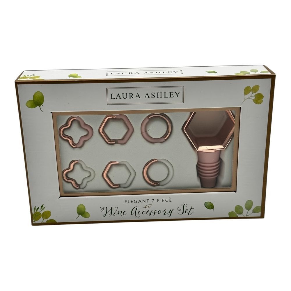 LAURA ASHLEY‎ Wine Set Rose Gold & Pink Stopper Charms